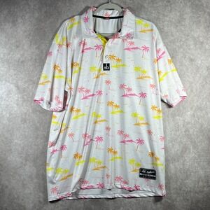 Ob‎ Golf Polo Shirt Mens Size XL White Pink Palm Tree Print Short Sleeve Outdoor
